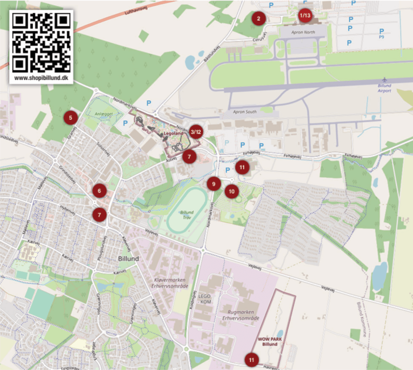 Shuttlebus rutekort for Billund